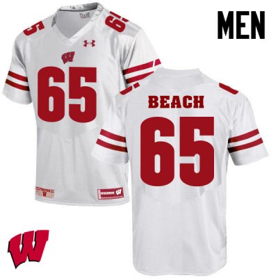 Men's Wisconsin Badgers NCAA #65 Tyler Beach White Authentic Under Armour Stitched College Football Jersey ZY31P04WK
